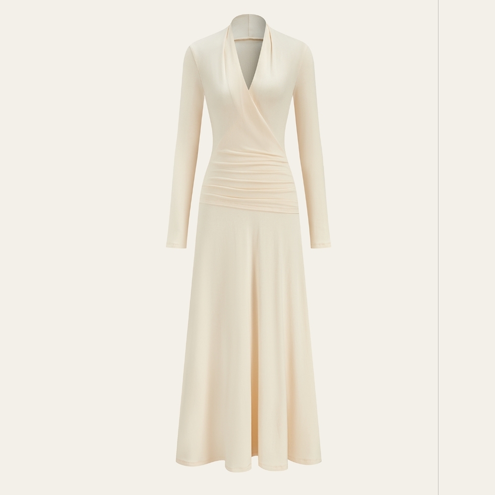 NWT Commense Pleated Fishtail Long Dress - Apricot LARGE